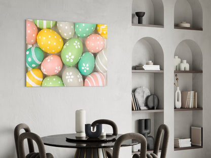 Yellow Polka Dot Easter Egg Pile Glass Wall Art