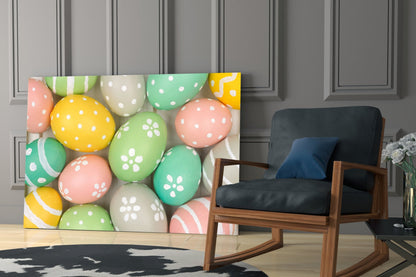 Yellow Polka Dot Easter Egg Pile Glass Wall Art