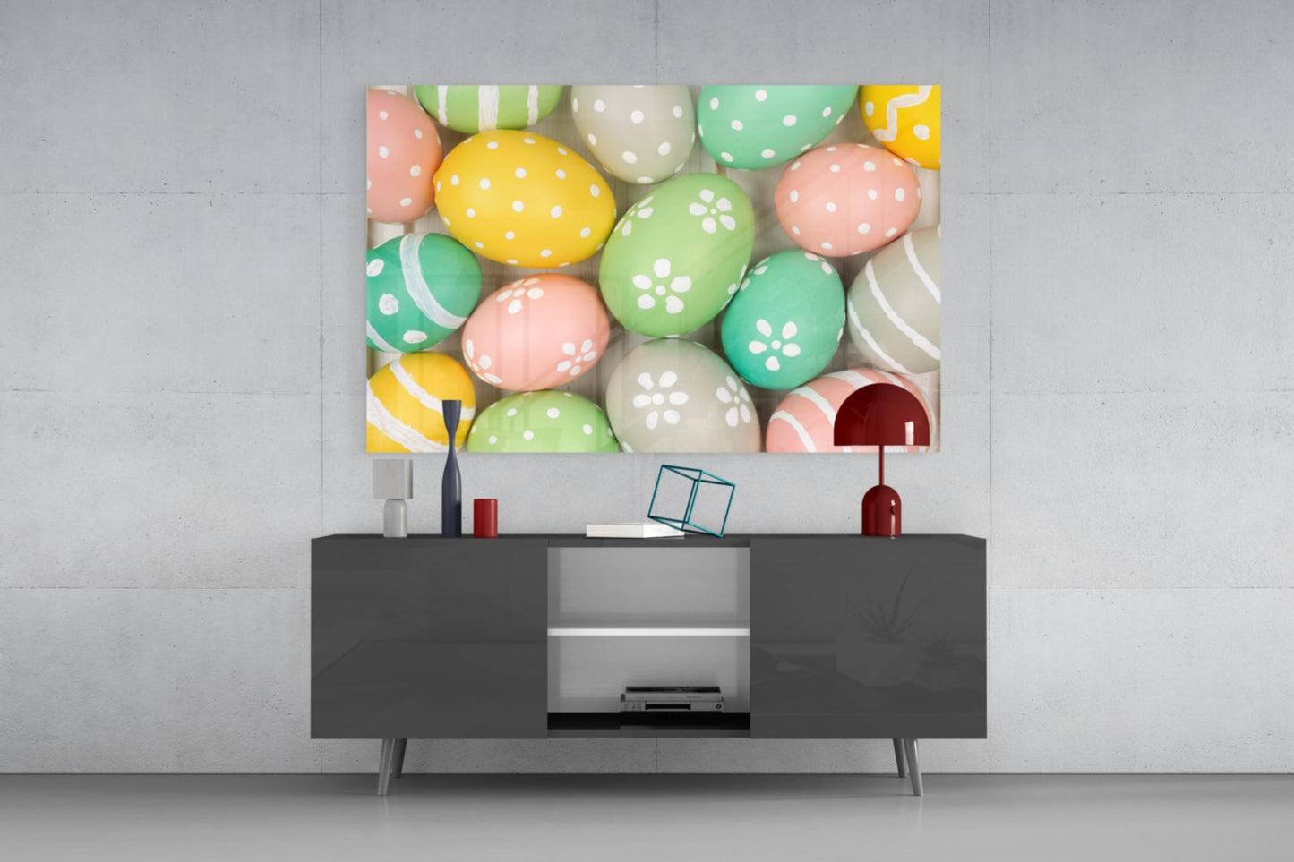 Yellow Polka Dot Easter Egg Pile Glass Wall Art