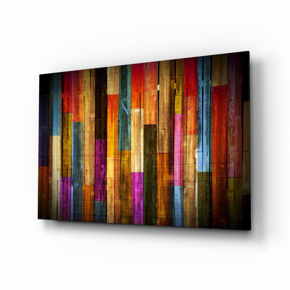 Vibrant Multicolor Wood Plank Stripes Glass Wall Art