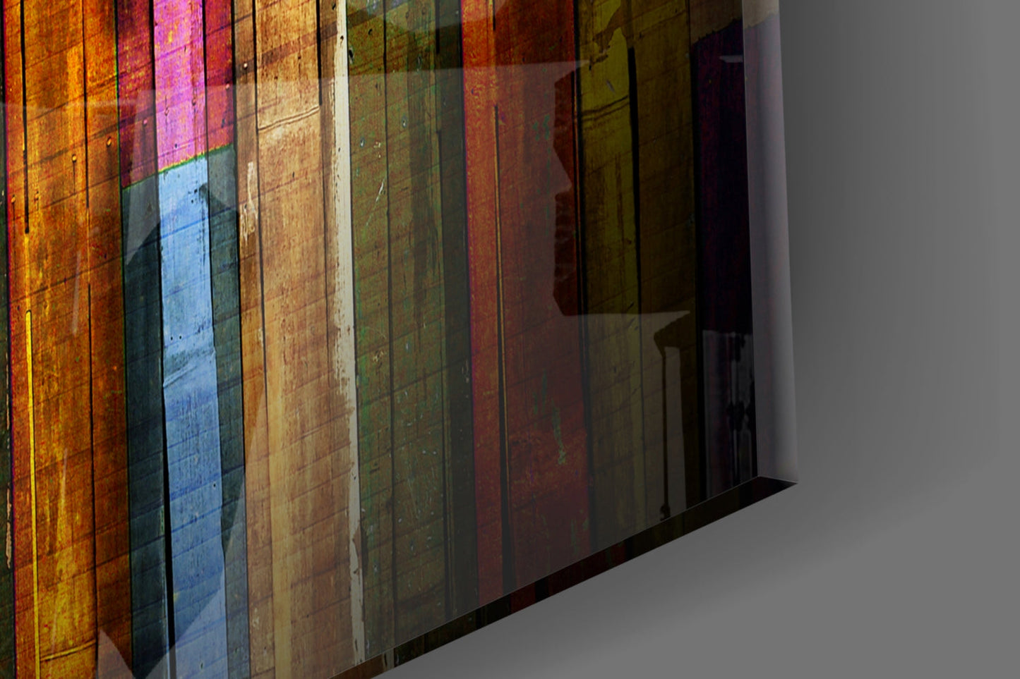 Vibrant Multicolor Wood Plank Stripes Glass Wall Art
