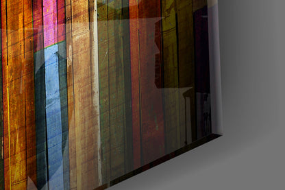 Vibrant Multicolor Wood Plank Stripes Glass Wall Art