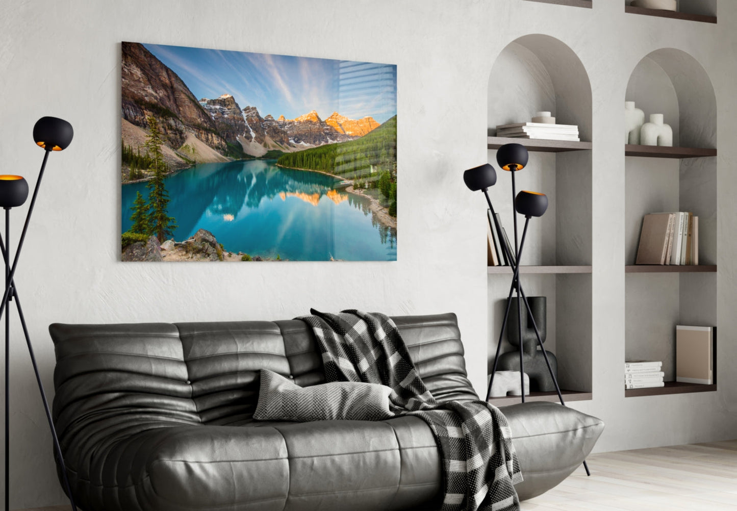 Turquoise Mountain Lake Sunrise Glass Wall Art