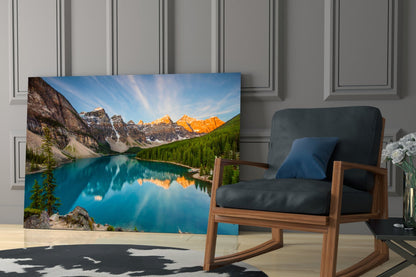 Turquoise Mountain Lake Sunrise Glass Wall Art