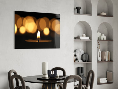 Single Flame With Golden Bokeh Glass Wall Art