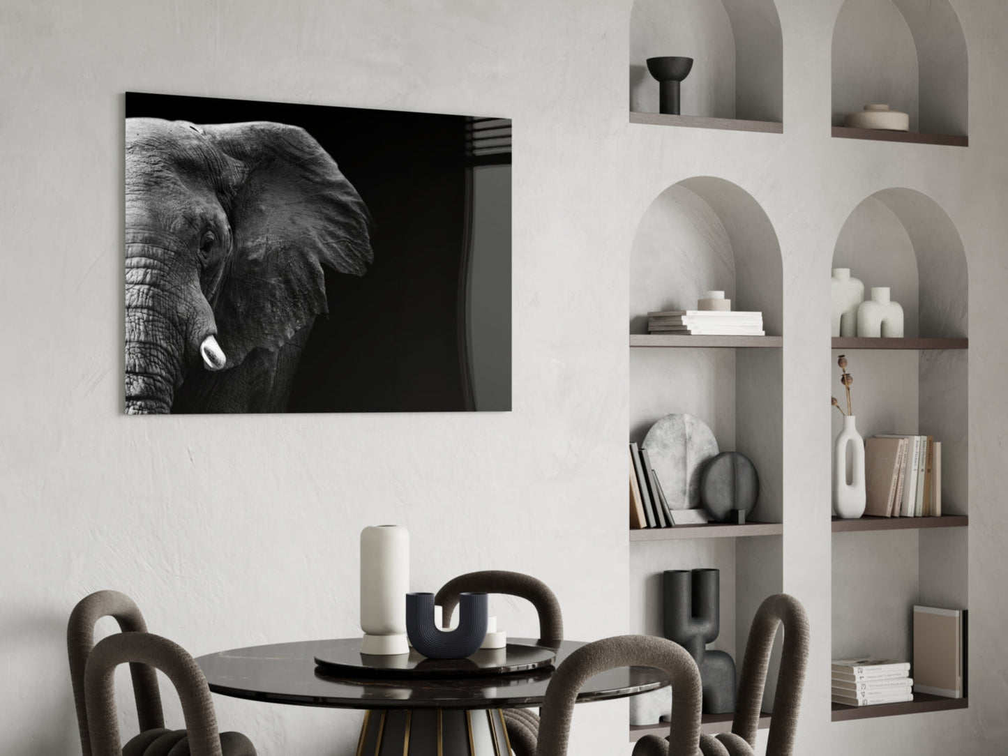 Dramatic Black Background Elephant Glass Wall Art