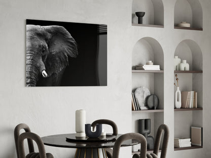 Dramatic Black Background Elephant Glass Wall Art