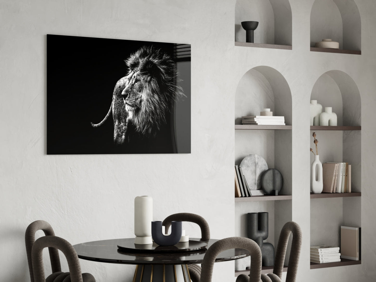 Windswept Lion Side Profile Glass Wall Art
