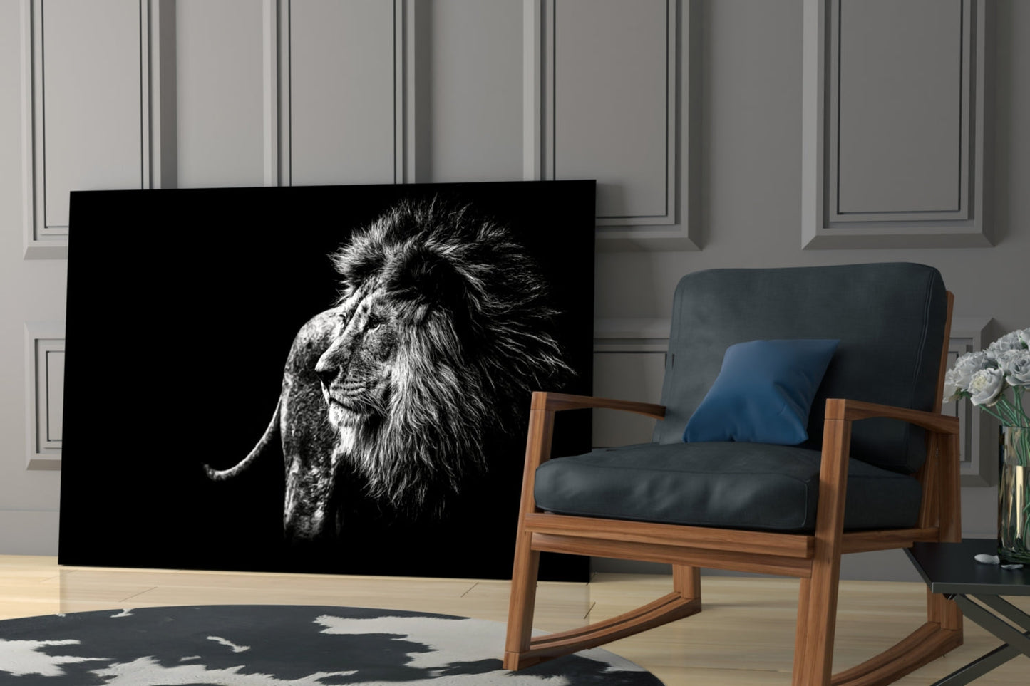 Windswept Lion Side Profile Glass Wall Art
