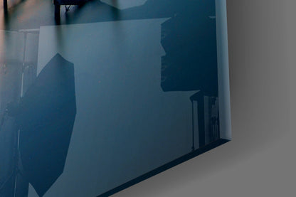 Purple Dusk Pier Posts Glass Wall Art