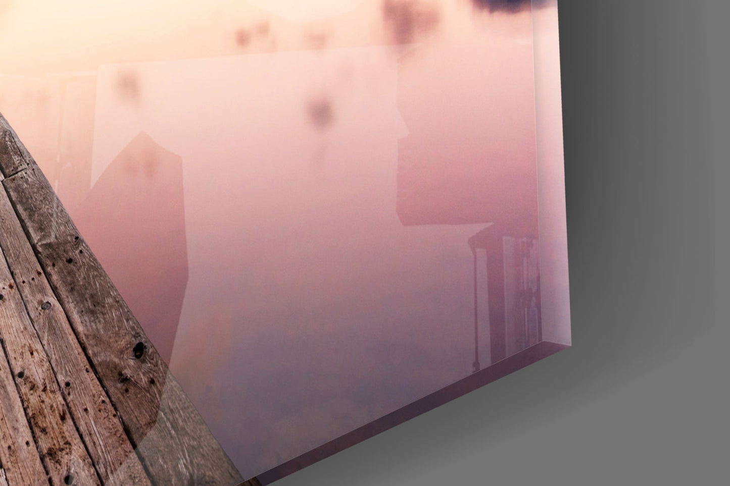 Violet Sunset Lone Boat Jetty Glass Wall Art
