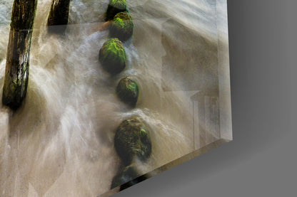 Weathered Groyne Posts Seascape Glass Wall Art