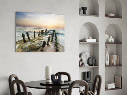 Weathered Groyne Posts Seascape Glass Wall Art