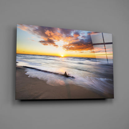 Driftwood Beach Sunset Glass Wall Art