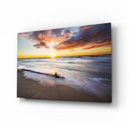 Driftwood Beach Sunset Glass Wall Art