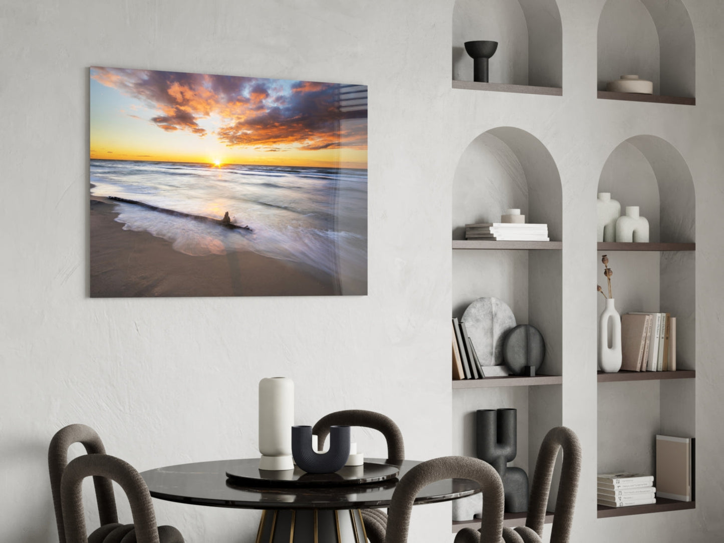 Driftwood Beach Sunset Glass Wall Art