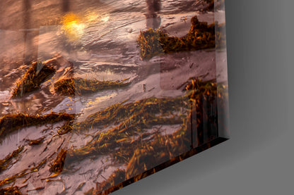 Golden Hour Fishing Pier Pavilion Glass Wall Art