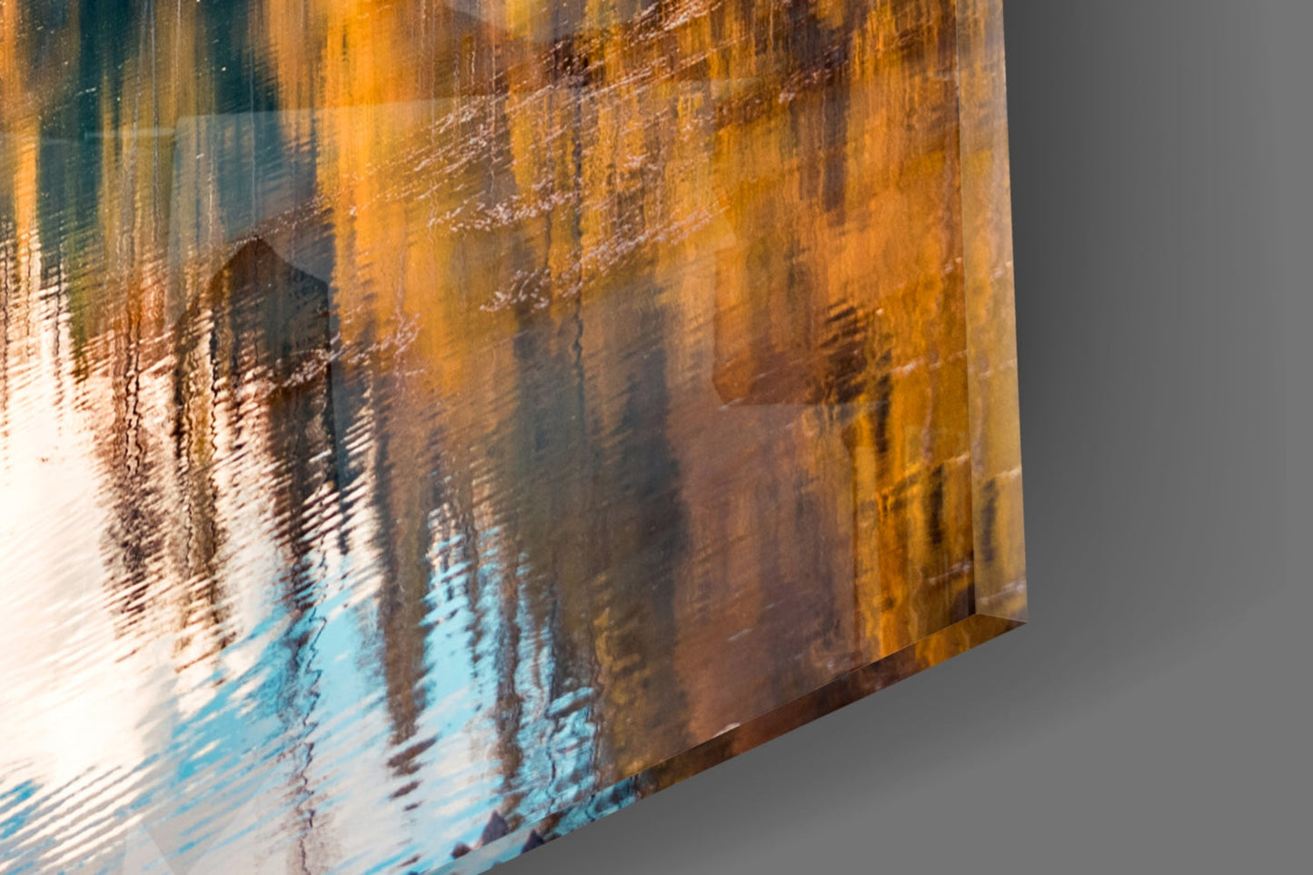 Autumn River Mountain Reflection Glass Wall Art