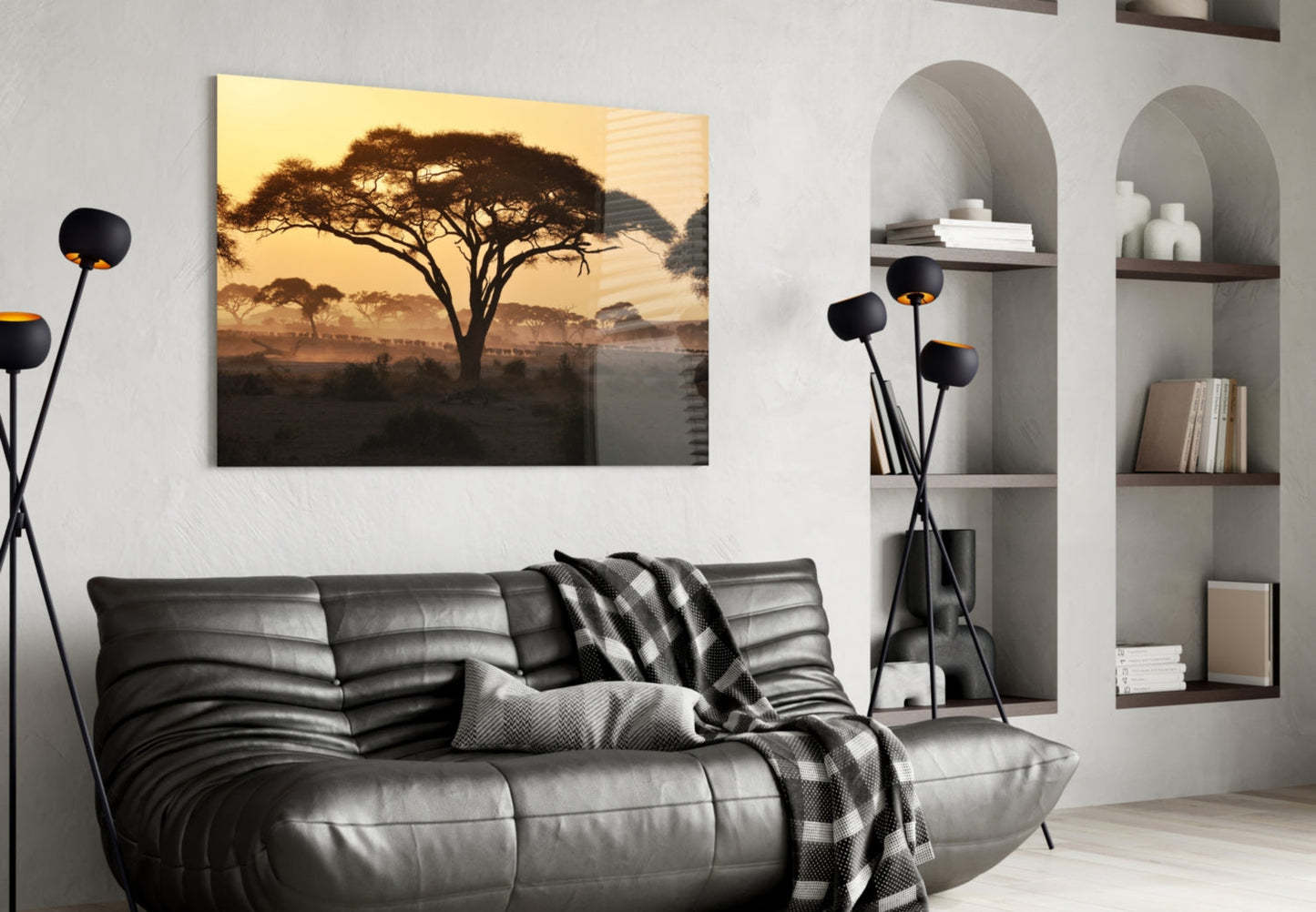 Acacia Tree Savanna Golden Sunset Glass Wall Art