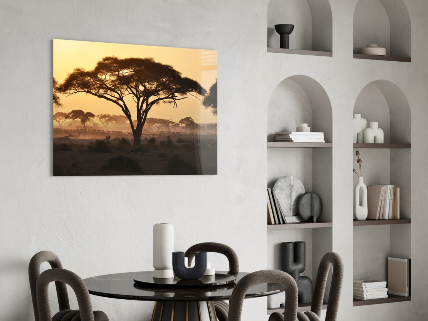 Acacia Tree Savanna Golden Sunset Glass Wall Art