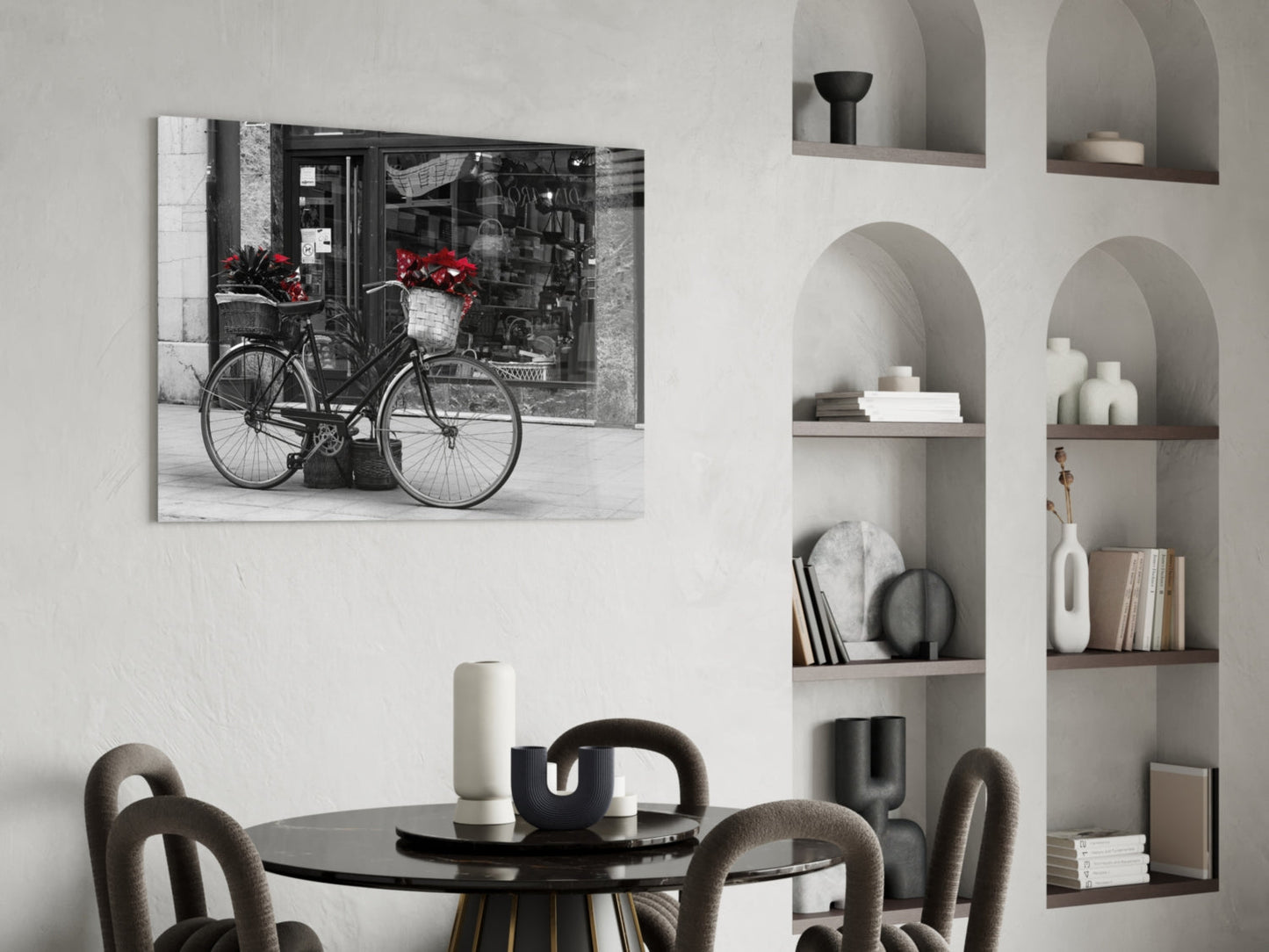 Red Flower Basket Bicycle Shopfront Glass Wall Art