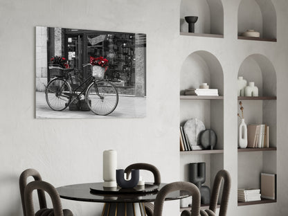Red Flower Basket Bicycle Shopfront Glass Wall Art