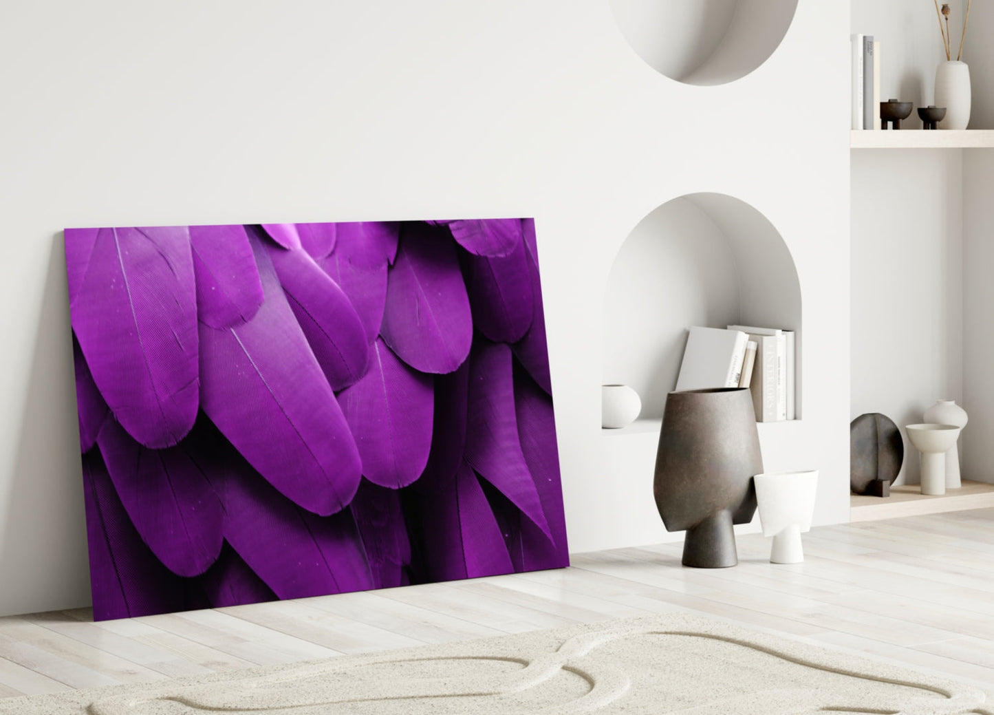 Violet Layered Feather Macro Glass Wall Art