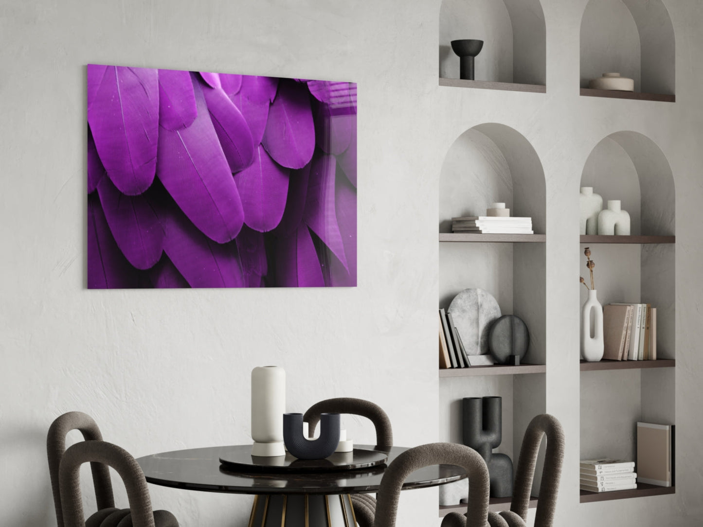Violet Layered Feather Macro Glass Wall Art