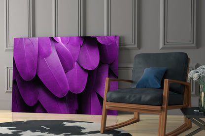 Violet Layered Feather Macro Glass Wall Art
