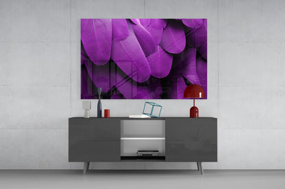 Violet Layered Feather Macro Glass Wall Art
