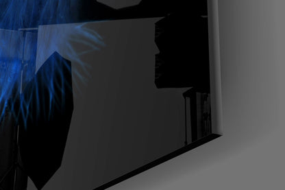 Fluffy Blue Feathers On Black Glass Wall Art