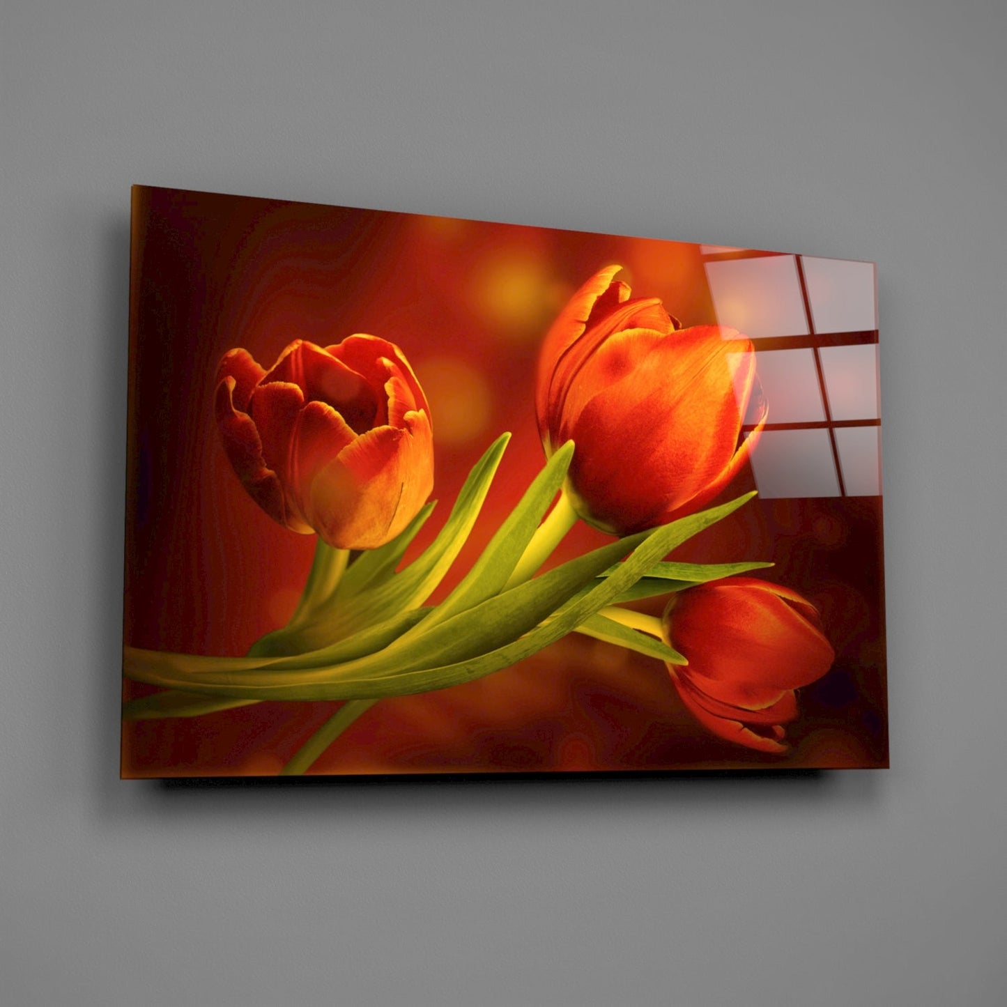 Orange Tulip Trio Amber Glass Wall Art