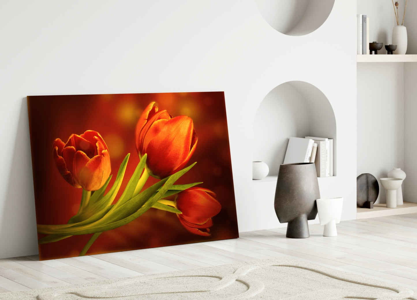 Orange Tulip Trio Amber Glass Wall Art