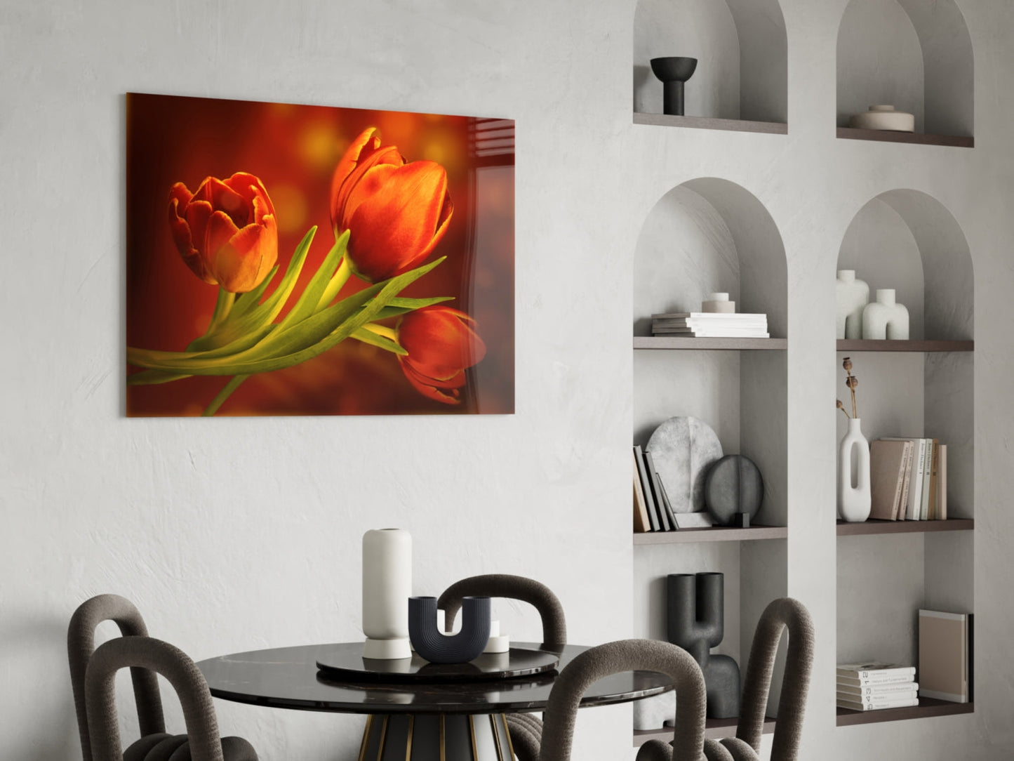 Orange Tulip Trio Amber Glass Wall Art