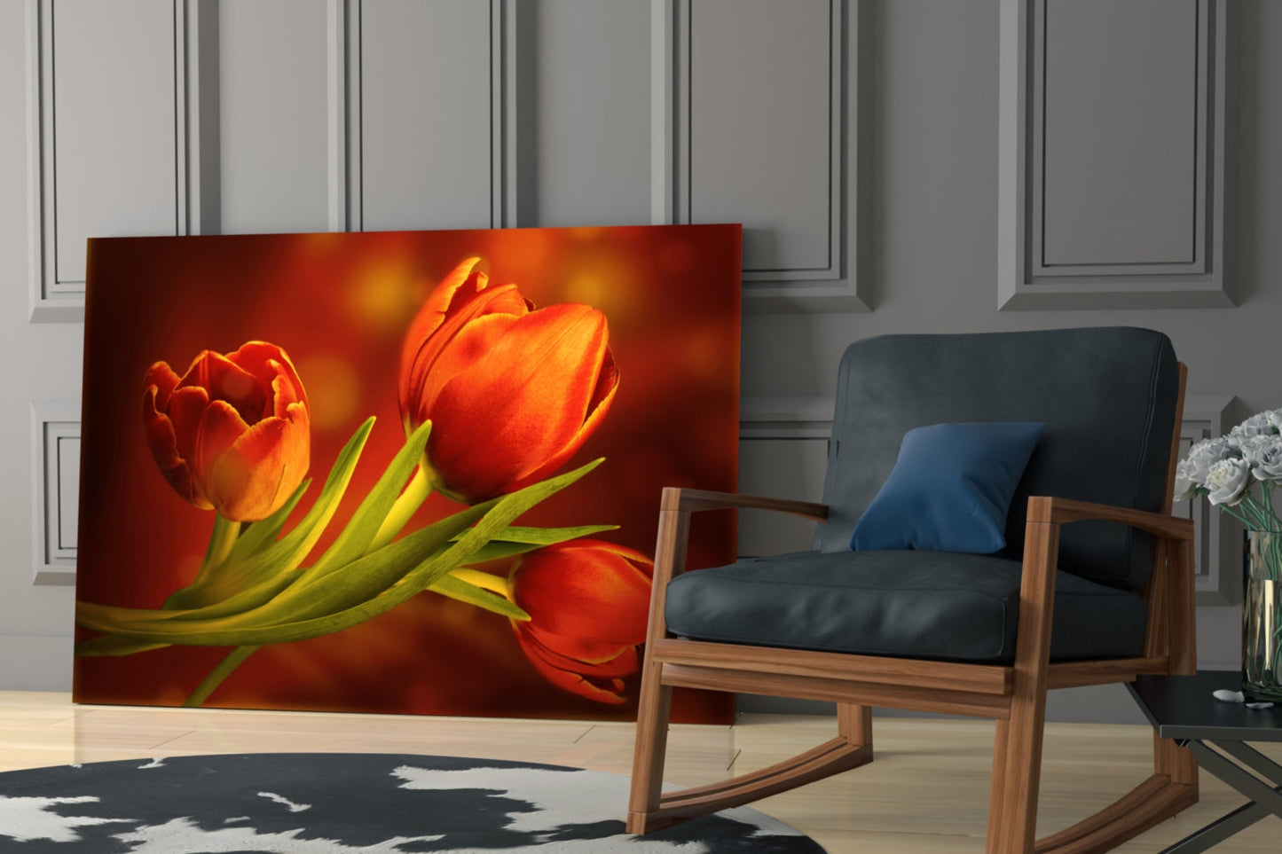 Orange Tulip Trio Amber Glass Wall Art
