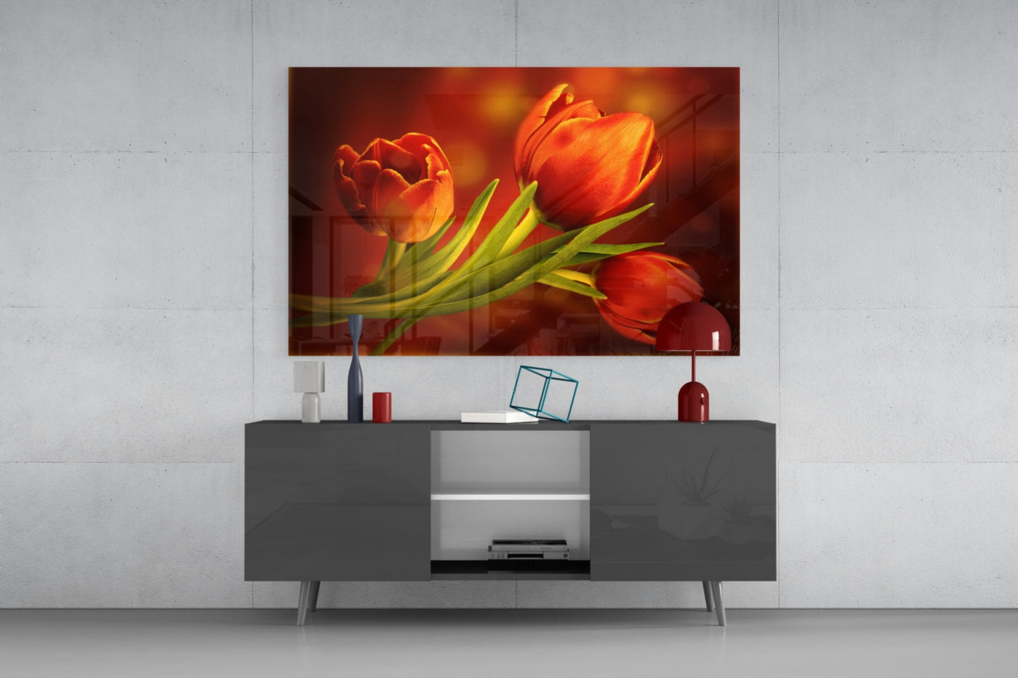 Orange Tulip Trio Amber Glass Wall Art