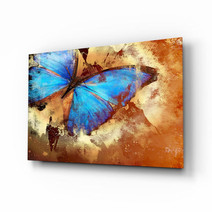 Blue Morpho on Rust Butterfly Glass Wall Art