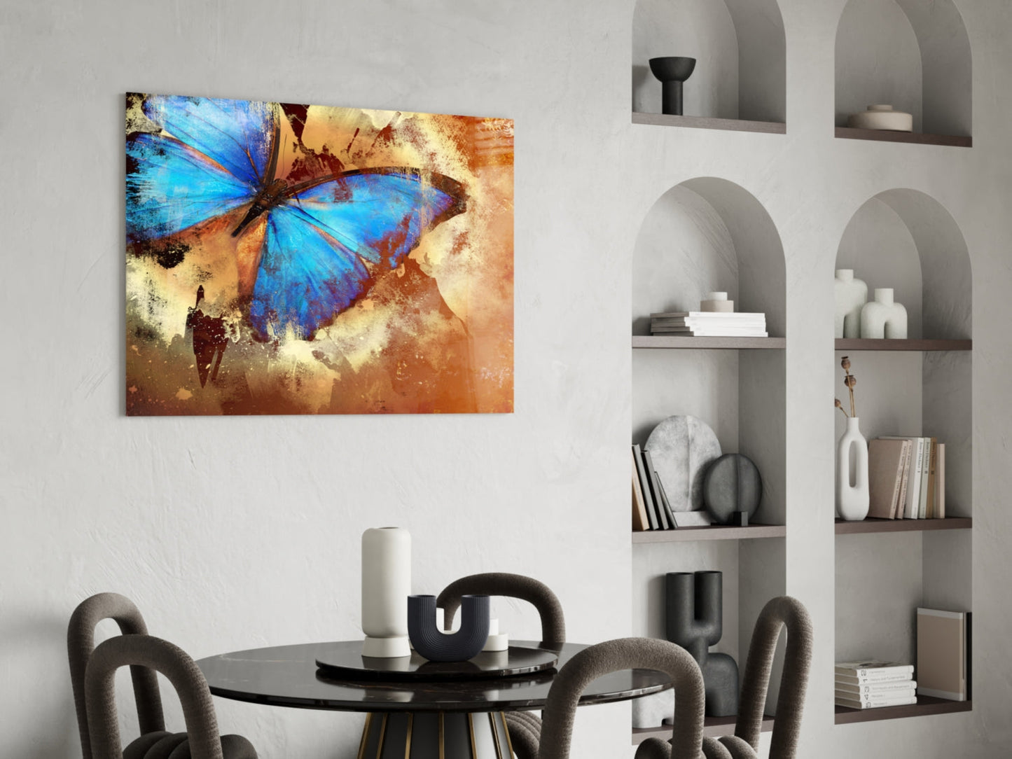 Blue Morpho on Rust Butterfly Glass Wall Art
