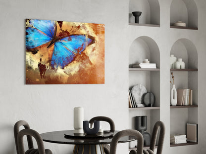 Blue Morpho on Rust Butterfly Glass Wall Art