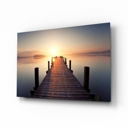 Foggy Sunrise Symmetrical Jetty Glass Wall Art