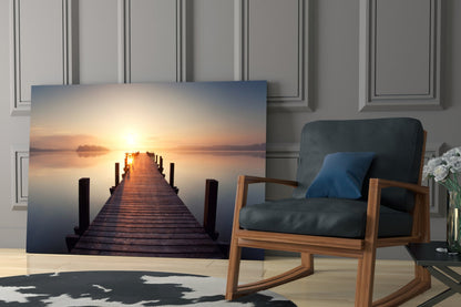 Foggy Sunrise Symmetrical Jetty Glass Wall Art