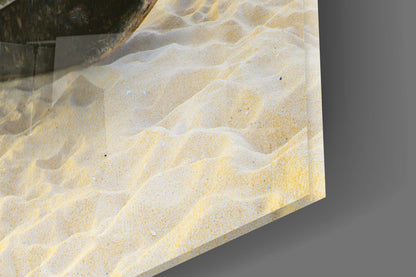 Dark Canoe On White Sand Beach Glass Wall Art