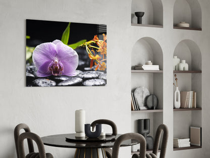 Lilac Orchid Orange Blooms Glass Wall Art