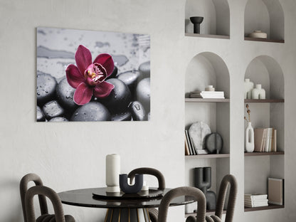 Burgundy Orchid Gray Pebbles Glass Wall Art