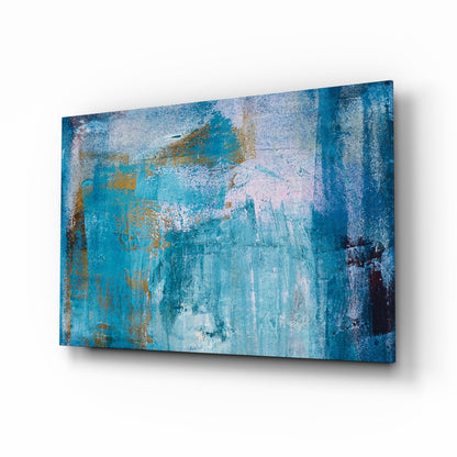 Turquoise Gold Textured Abstract Glass Wall Art
