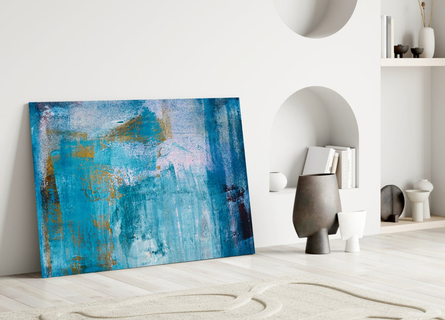 Turquoise Gold Textured Abstract Glass Wall Art