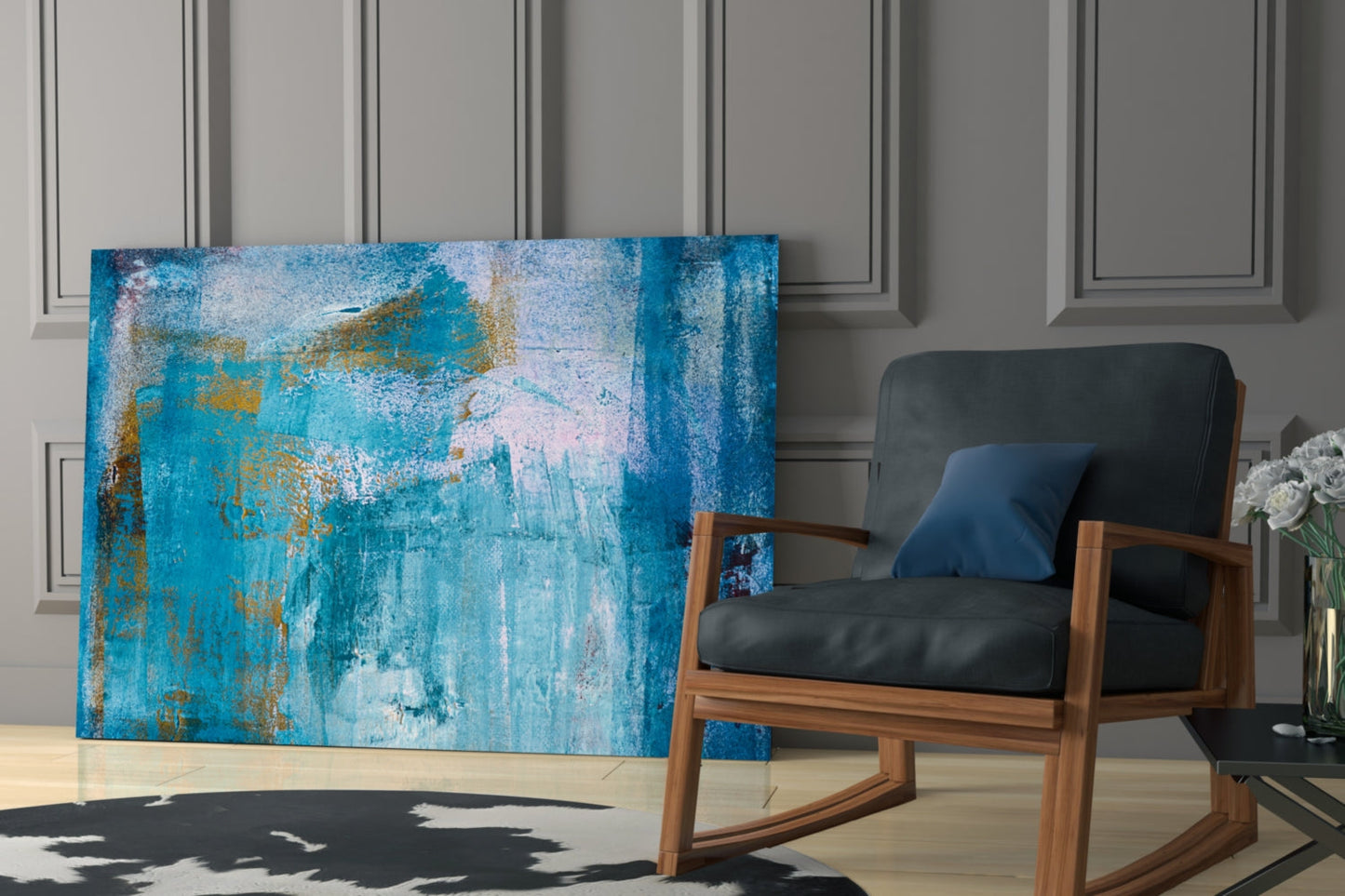 Turquoise Gold Textured Abstract Glass Wall Art