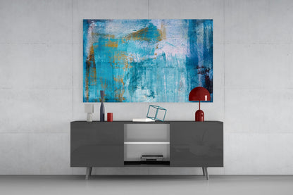 Turquoise Gold Textured Abstract Glass Wall Art