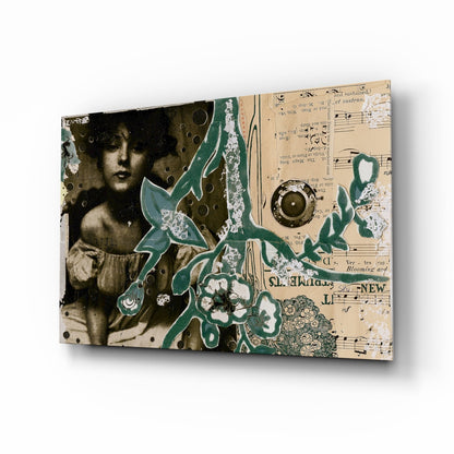 Vintage Lady Floral Collage Glass Wall Art