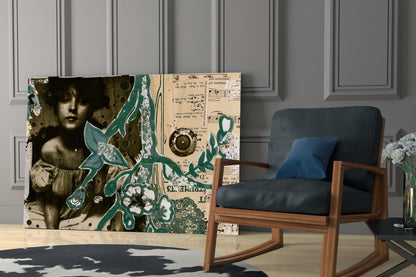 Vintage Lady Floral Collage Glass Wall Art